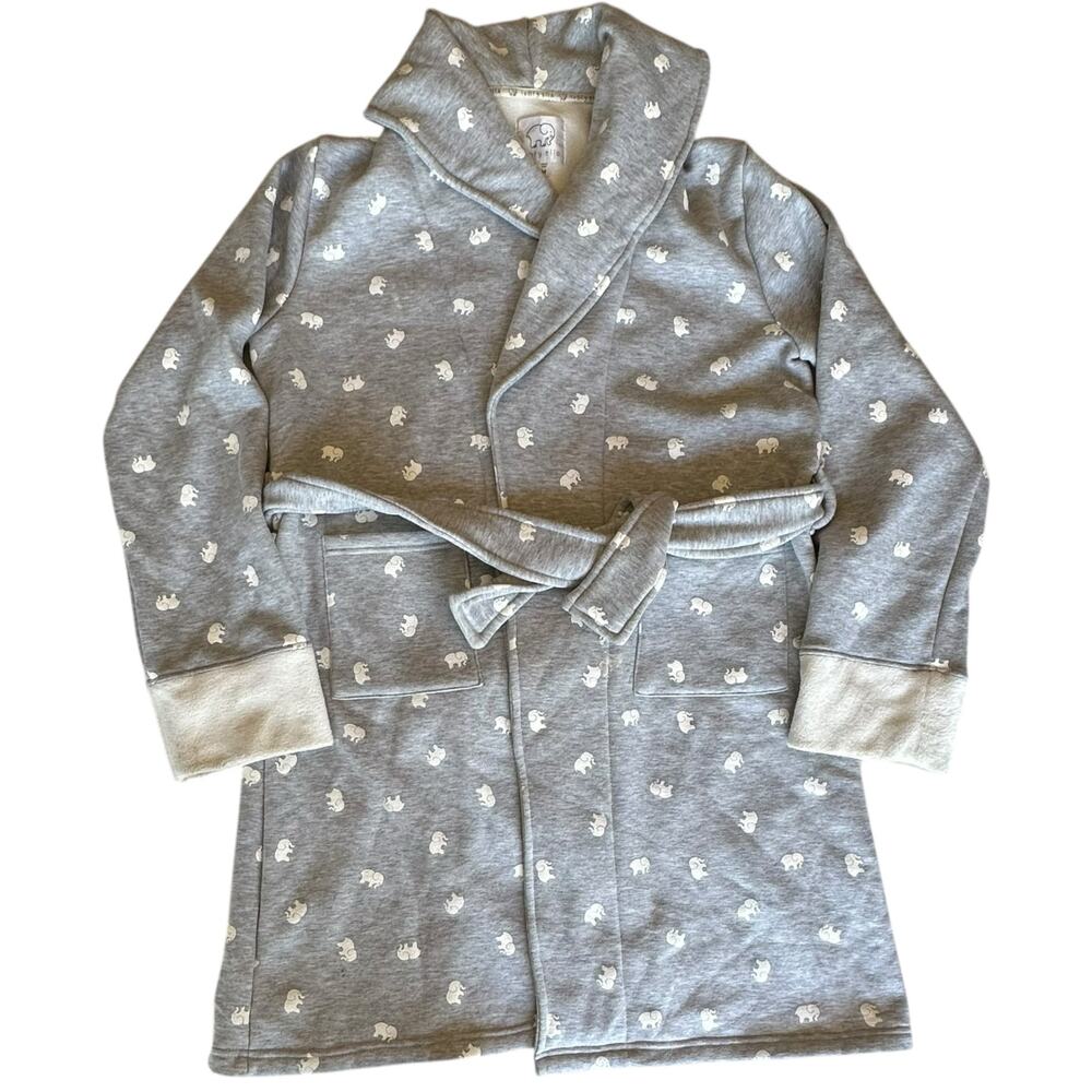 Womens Robe Size Medium Gray White Elephant Soft Cozy Pockets Hood Sleepwear Mom - Picture 1 of 7